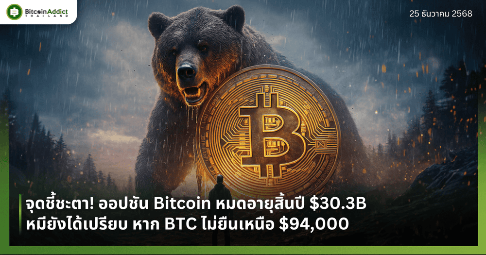 จุดชี้ชะตา! ออปชัน Bitcoin หมดอายุสิ้นปี $30.3B หมียังได้เปรียบ หาก BTC ไม่ยืนเหนือ $94,000