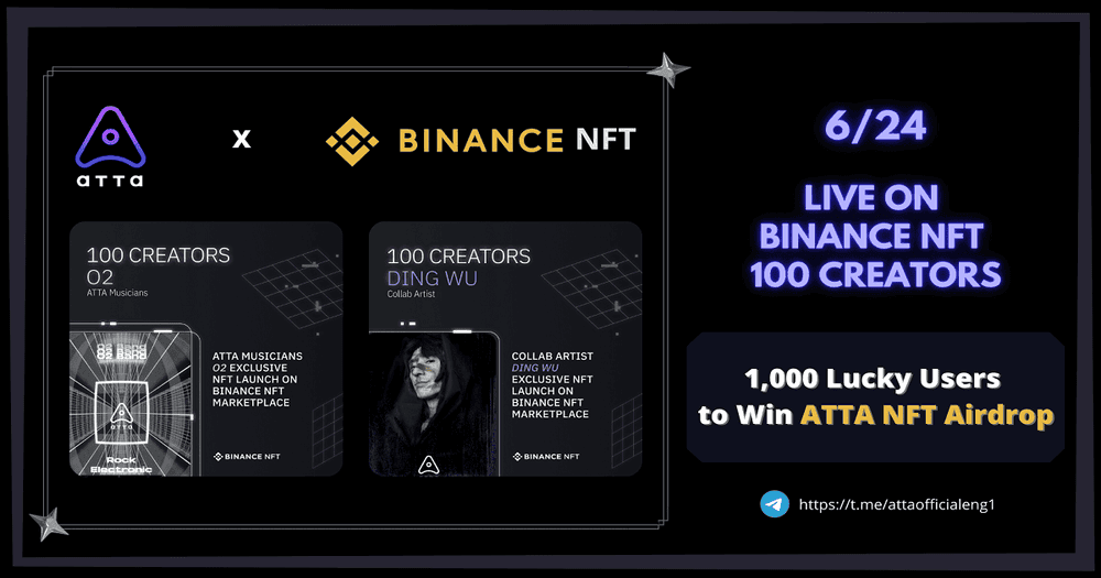 ATTA แจก NFT Airdrop สุดพิเศษจาก "Binance NFT 100 Creators" แก่ผู้โชคดี 1,000 ราย