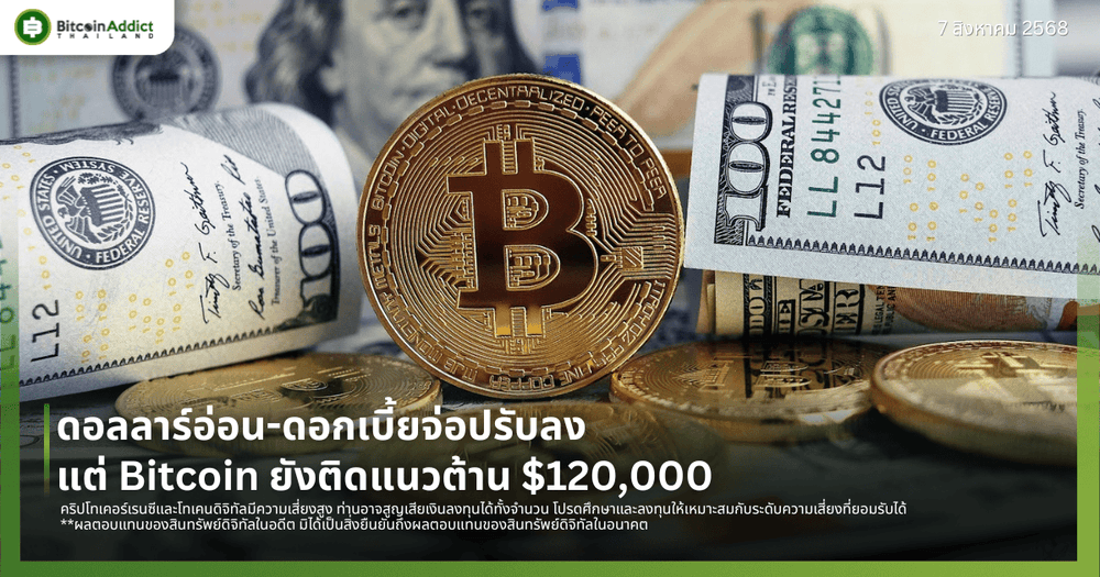 ดอลลาร์อ่อน-ดอกเบี้ยจ่อปรับลง แต่ Bitcoin ยังติดแนวต้าน $120,000
