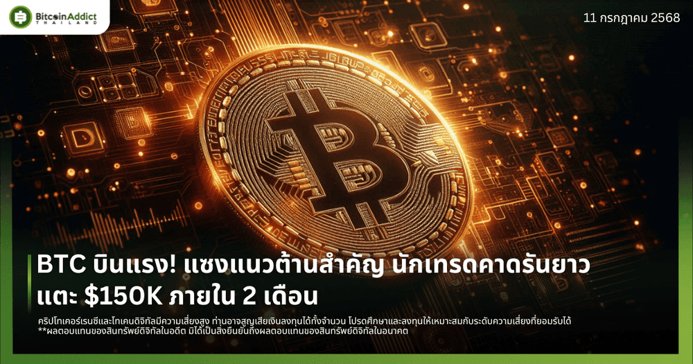 BTC บินแรง! แซงแนวต้านสำคัญ นักเทรดคาดรันยาวแตะ $150K ภายใน 2 เดือน