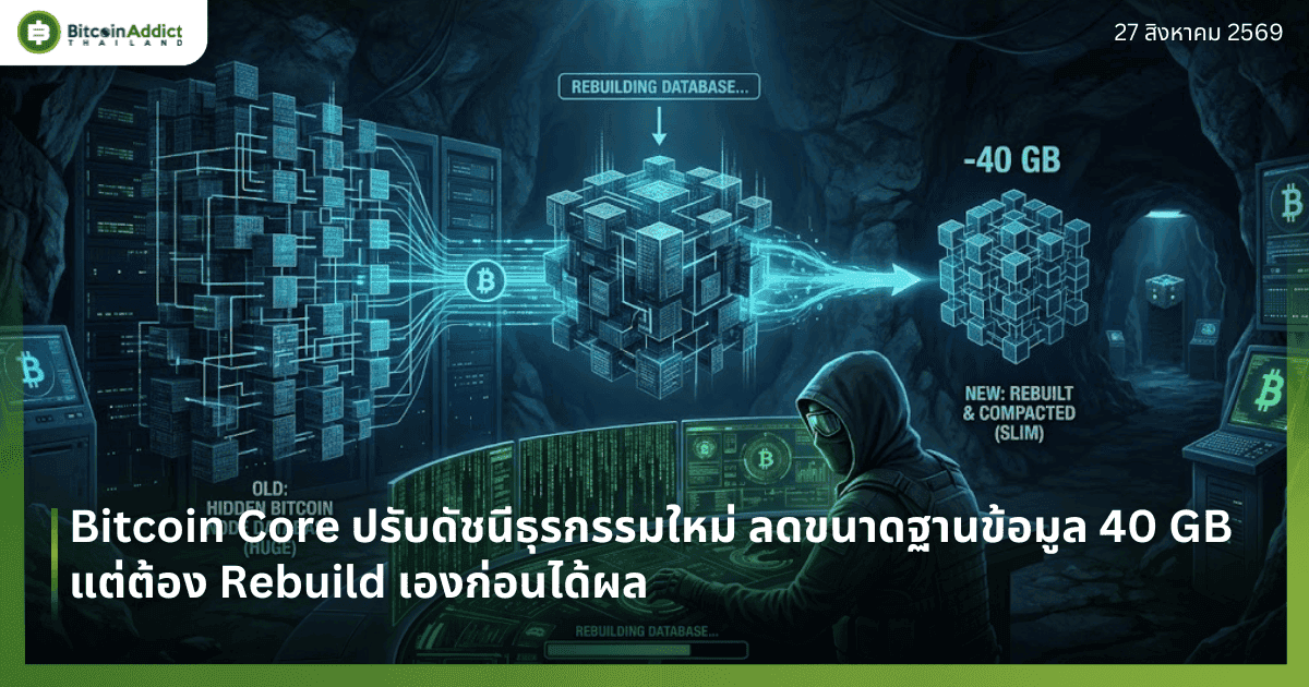 Bitcoin Core ปรับดัชนีธุรกรรมใหม่ ลดขนาดฐานข้อมูล 40 GB แต่ต้อง Rebuild เองก่อนได้ผล