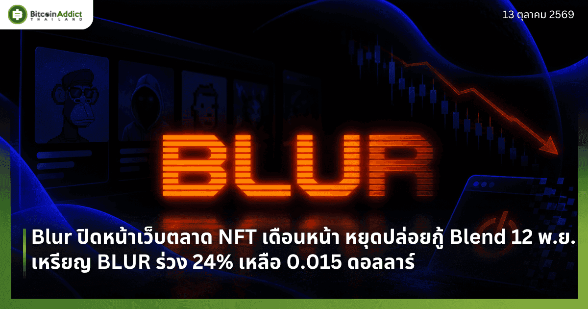 Blur ปิดหน้าเว็บตลาด NFT เดือนหน้า หยุดปล่อยกู้ Blend 12 พ.ย. เหรียญ BLUR ร่วง 24% เหลือ 0.015 ดอลลาร์