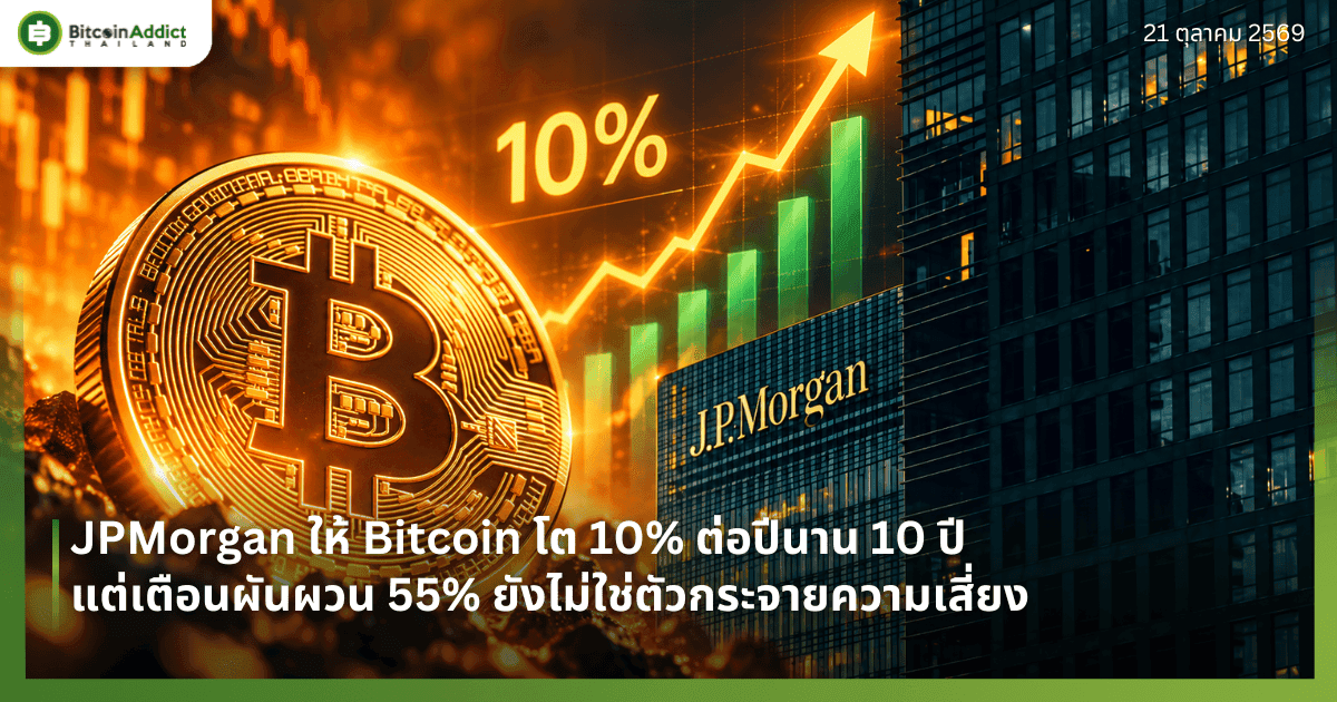 JPMorgan ให้ Bitcoin โต 10% ต่อปีนาน 10 ปี แต่เตือนผันผวน 55% ยังไม่ใช่ตัวกระจายความเสี่ยง