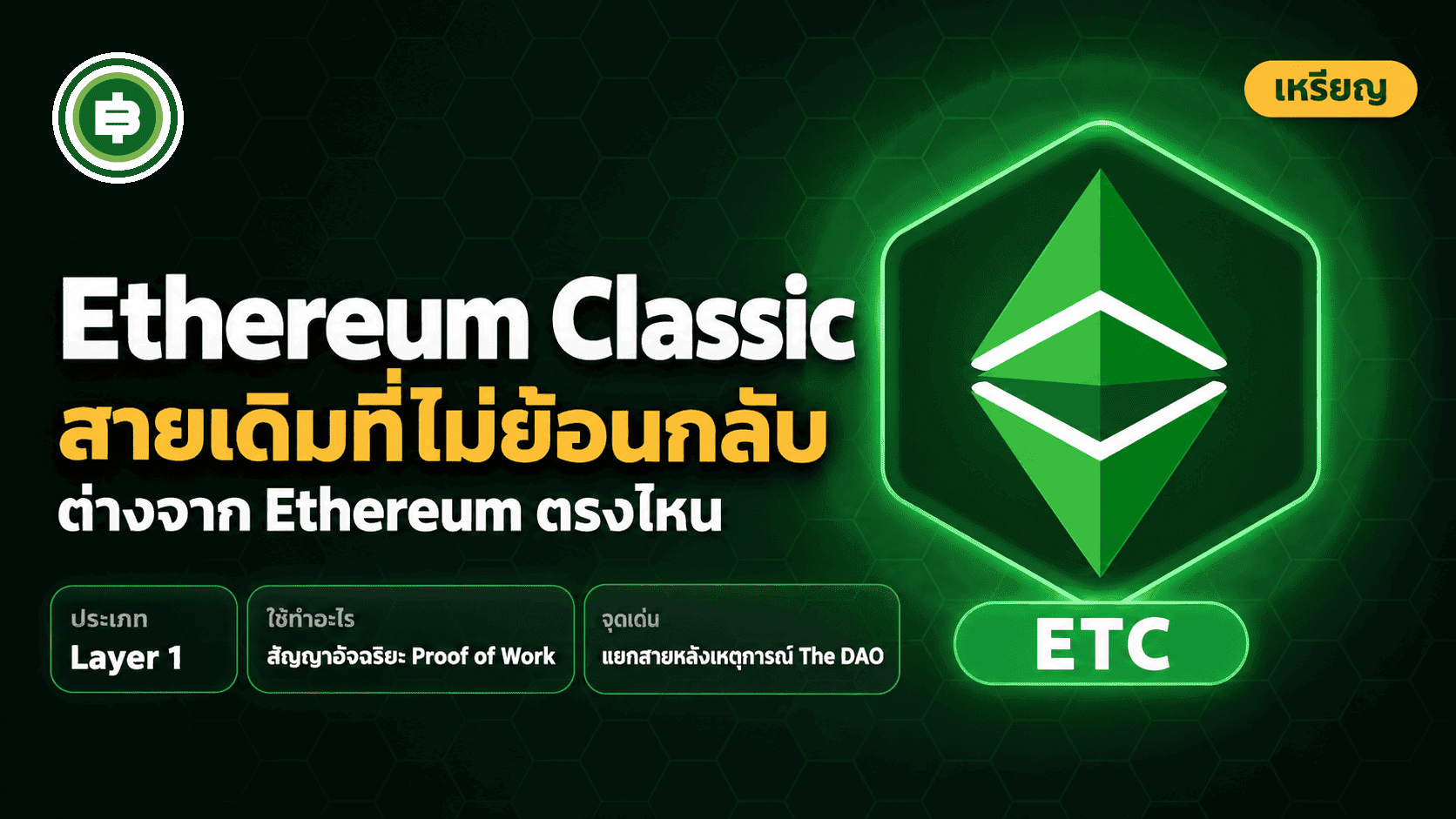 Ethereum Classic (ETC) คืออะไร ต่างจาก Ethereum ยังไง (อัปเดต 2026)